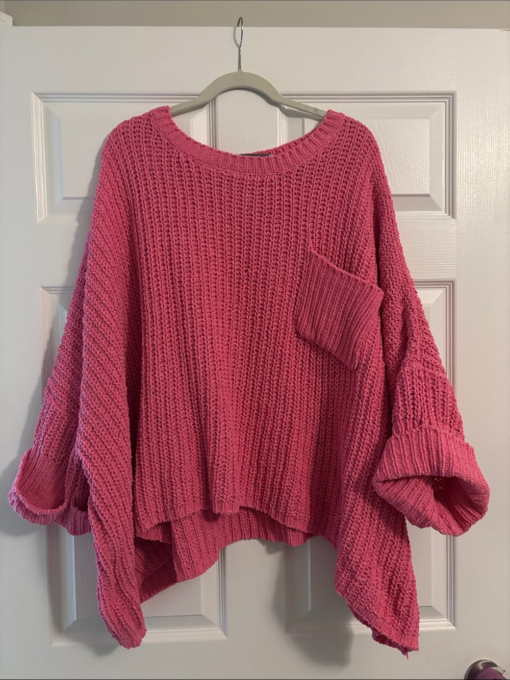 Oversized Pink Knit Sweater with Pocket